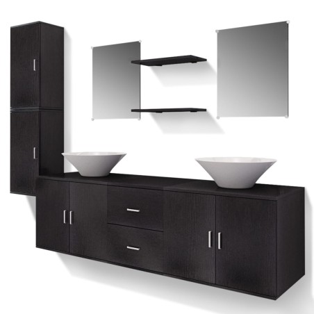 vidaXL Conjunto de muebles de baño y lavabo 9 piezas negro