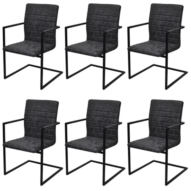 vidaXL Sillas voladizas de comedor 6 unidades cuero sintético negro