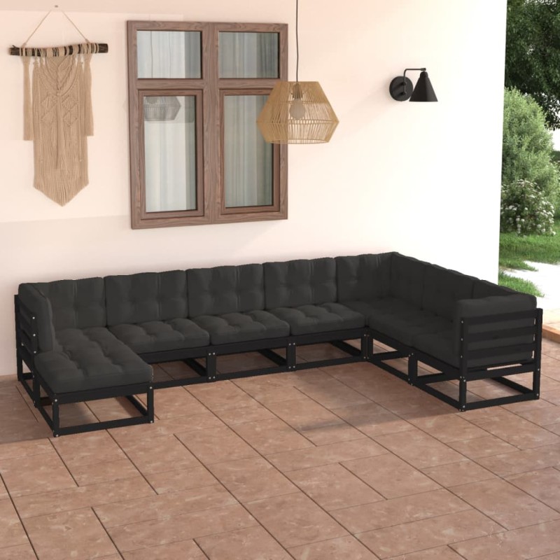 vidaXL Muebles de jardín 8 pzas y cojines madera maciza pino vidaXL Muebles de jardín 8 pzas y cojines madera maciza pino