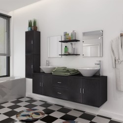vidaXL Conjunto de muebles de baño con lavabo y grifo 11 piezas negro