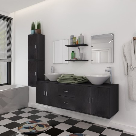 vidaXL Conjunto de muebles de baño con lavabo y grifo 11 piezas negro