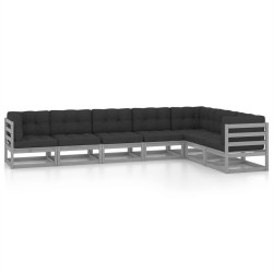 vidaXL Set de muebles de jardín 7 pzas con cojines madera pino gris