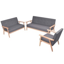 vidaXL Juego de sofás de tela de 3 piezas color gris oscuro