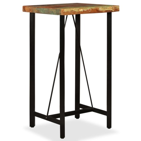 vidaXL Mesa y 2 taburetes bar madera maciza reciclada cuero real lona