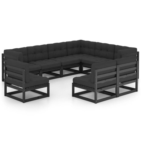 vidaXL Set de muebles de jardín 9 pzas con cojines madera pino negro