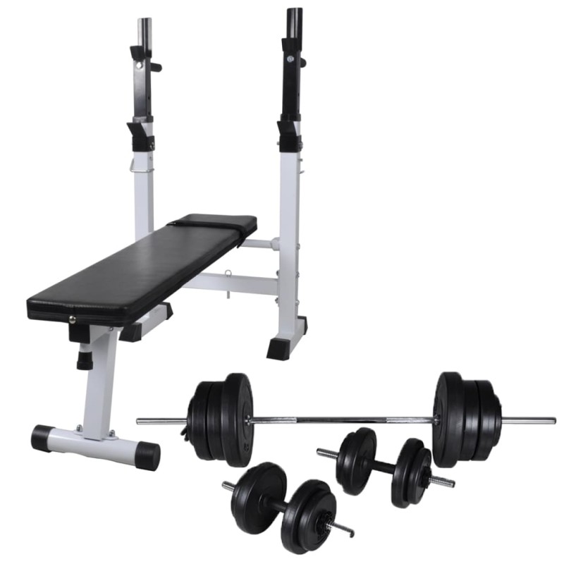 vidaXL Banco ejercicios con soporte pesas, pesas y mancuernas 60,5 kg vidaXL Banco ejercicios con soporte pesas, pesas y mancuernas 60,5 kg