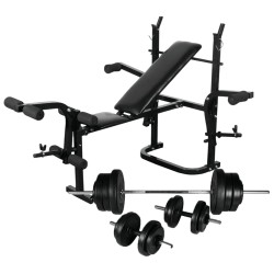 vidaXL Banco musculación con soporte pesas, pesas y mancuernas 60,5 kg
