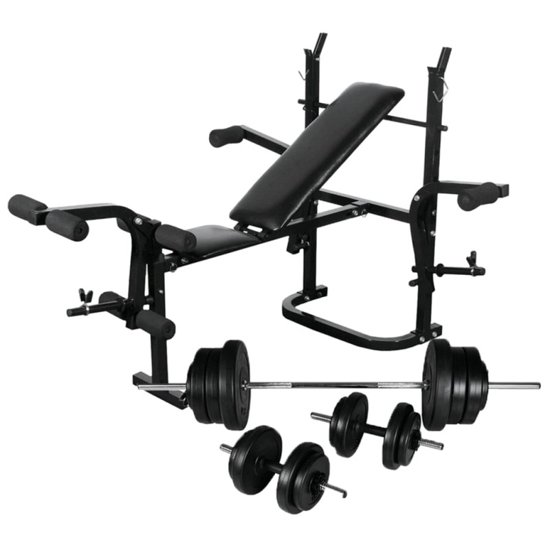 vidaXL Banco musculación con soporte pesas, pesas y mancuernas 60,5 kg vidaXL Banco musculación con soporte pesas, pesas y mancuernas 60,5 kg