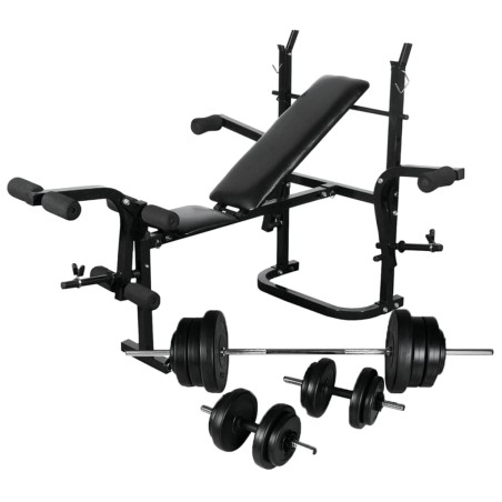 vidaXL Banco musculación con soporte pesas, pesas y mancuernas 60,5 kg