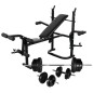vidaXL Banco musculación con soporte pesas, pesas y mancuernas 60,5 kg vidaXL Banco musculación con soporte pesas, pesas y mancuernas 60,5 kg