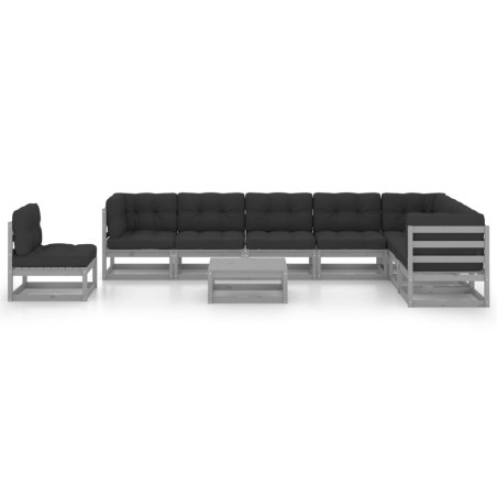 vidaXL Juego de muebles de jardín 9 pzas y cojines madera maciza pino