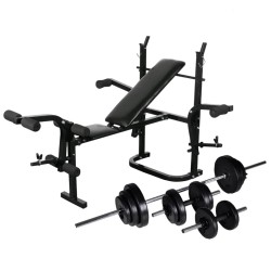 vidaXL Banco musculación con soporte pesas, pesas y mancuernas 30,5 kg