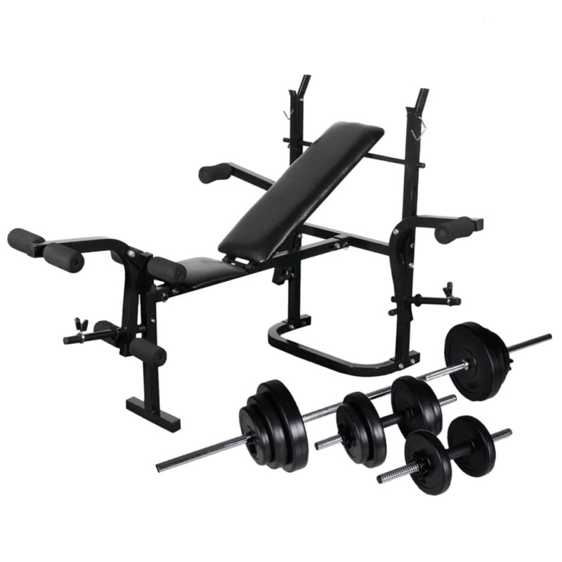 vidaXL Banco musculación con soporte pesas, pesas y mancuernas 30,5 kg vidaXL Banco musculación con soporte pesas, pesas y mancuernas 30,5 kg