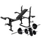 vidaXL Banco musculación con soporte pesas, pesas y mancuernas 30,5 kg vidaXL Banco musculación con soporte pesas, pesas y mancuernas 30,5 kg