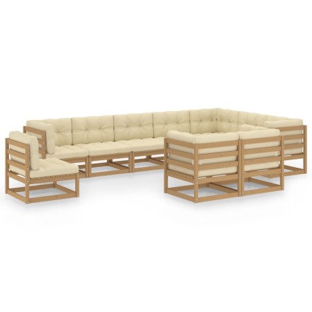 vidaXL Set de muebles de jardín 10 pzs cojines madera pino marrón miel