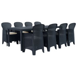 vidaXL Comedor de jardín 9 piezas plástico aspecto de ratán antracita