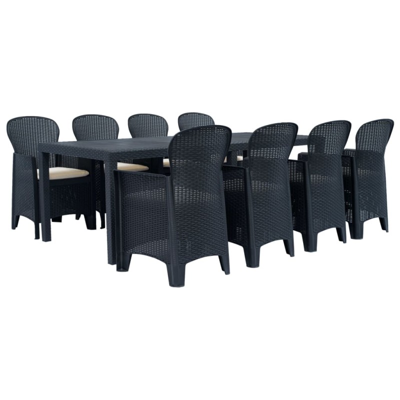 vidaXL Comedor de jardín 9 piezas plástico aspecto de ratán antracita vidaXL Comedor de jardín 9 piezas plástico aspecto de ratán antracita
