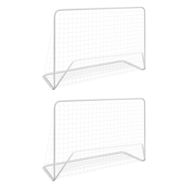 vidaXL Porterías de fútbol 2 uds con red 182x61x122 cm acero blanco