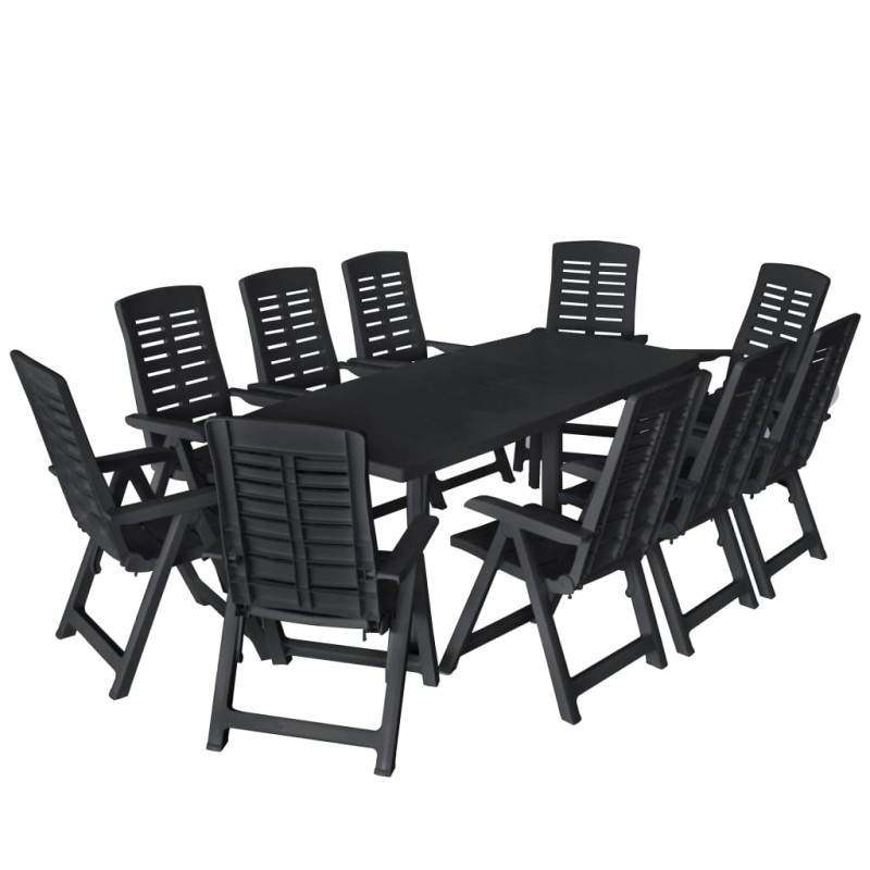 vidaXL Conjunto de comedor de jardín 11 piezas plástico gris antracita vidaXL Conjunto de comedor de jardín 11 piezas plástico gris antracita