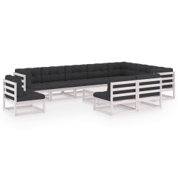 vidaXL Set de muebles de jardín 11 pzas con cojines madera pino blanco