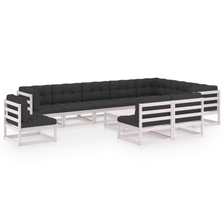 vidaXL Set de muebles de jardín 11 pzas con cojines madera pino blanco