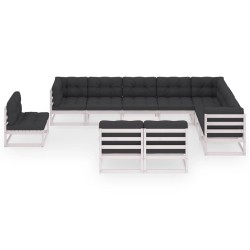 vidaXL Set de muebles de jardín 11 pzas con cojines madera pino blanco