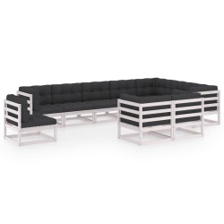 vidaXL Set de muebles de jardín 10 pzas con cojines madera pino blanco