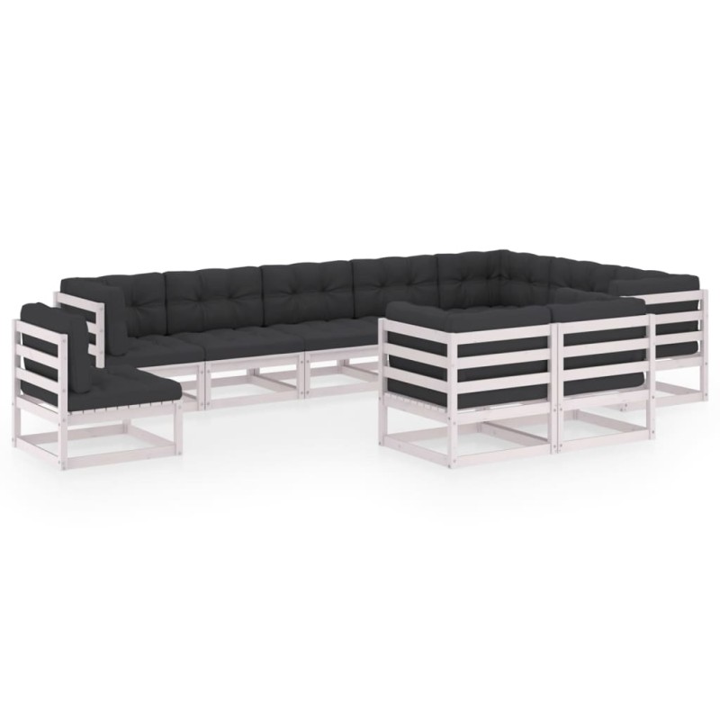 vidaXL Set de muebles de jardín 10 pzas con cojines madera pino blanco