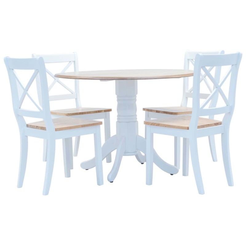 vidaXL Juego de comedor 5 piezas madera maciza de caucho blanco marrón vidaXL Juego de comedor 5 piezas madera maciza de caucho blanco marrón