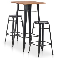 vidaXL Conjunto de mesa alta y taburetes 3 piezas acero negro 