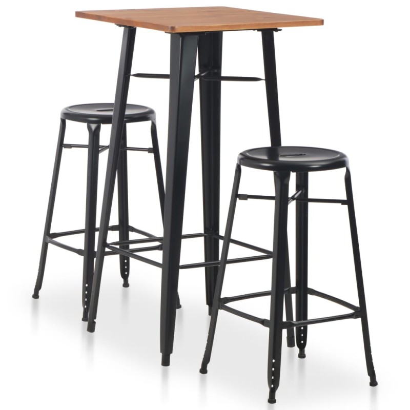 vidaXL Conjunto de mesa alta y taburetes 3 piezas acero negro vidaXL Conjunto de mesa alta y taburetes 3 piezas acero negro
