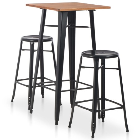 vidaXL Conjunto de mesa alta y taburetes 3 piezas acero negro 