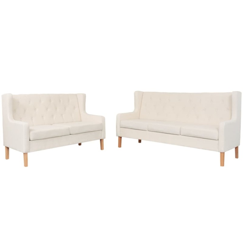vidaXL Conjunto de sofás 2 piezas tela blanco crema vidaXL Conjunto de sofás 2 piezas tela blanco crema