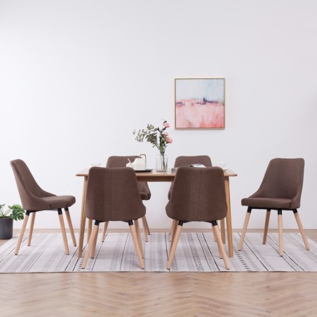 vidaXL Sillas de comedor 6 unidades tela marrón