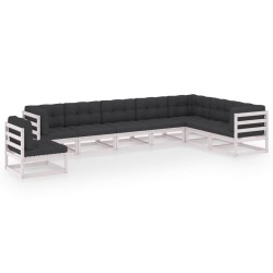 vidaXL Set muebles jardín con cojines 8 pzas madera maciza pino blanco