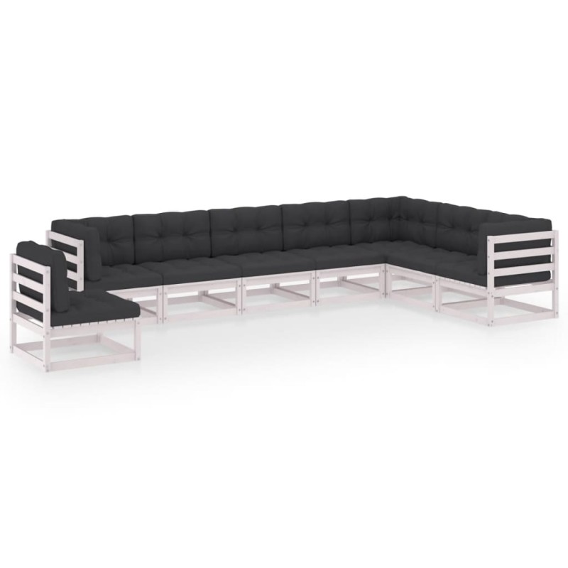 vidaXL Set muebles jardín con cojines 8 pzas madera maciza pino blanco vidaXL Set muebles jardín con cojines 8 pzas madera maciza pino blanco