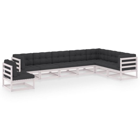 vidaXL Set muebles jardín con cojines 8 pzas madera maciza pino blanco