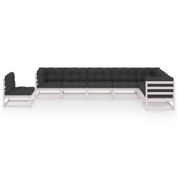 vidaXL Set muebles jardín con cojines 8 pzas madera maciza pino blanco