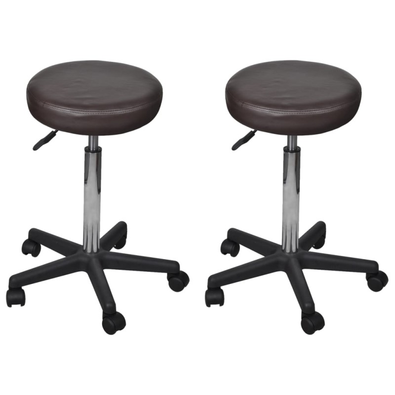 vidaXL Taburetes de oficina 2 uds cuero sintético marrón vidaXL Taburetes de oficina 2 uds cuero sintético marrón