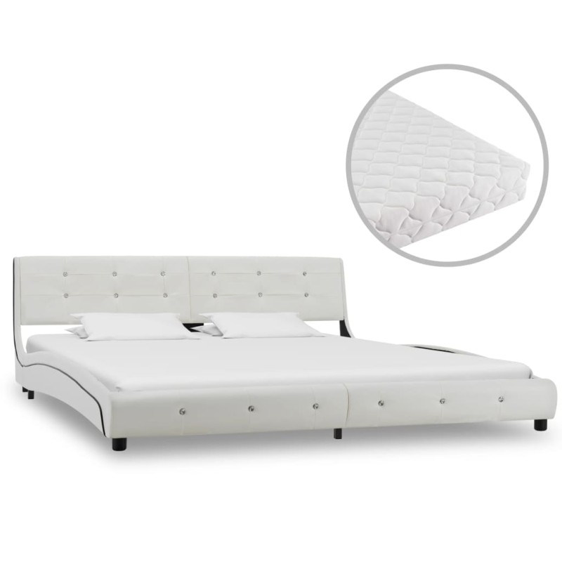 vidaXL Cama con colchón cuero sintético blanco 180x200 cm vidaXL Cama con colchón cuero sintético blanco 180x200 cm