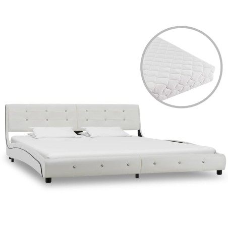vidaXL Cama con colchón cuero sintético blanco 180x200 cm