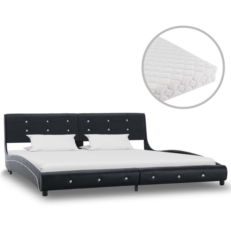 vidaXL Cama con colchón cuero sintético negro 180x200 cm vidaXL Cama con colchón cuero sintético negro 180x200 cm