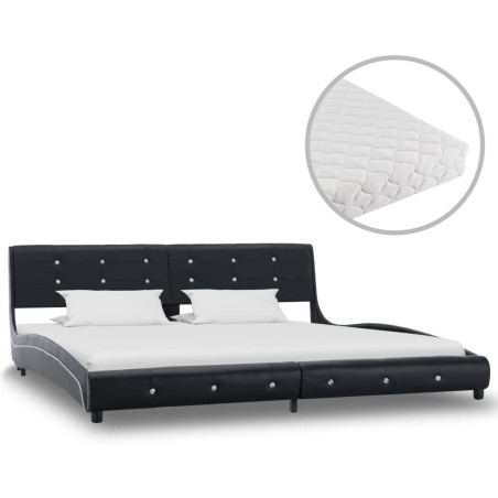 vidaXL Cama con colchón cuero sintético negro 180x200 cm