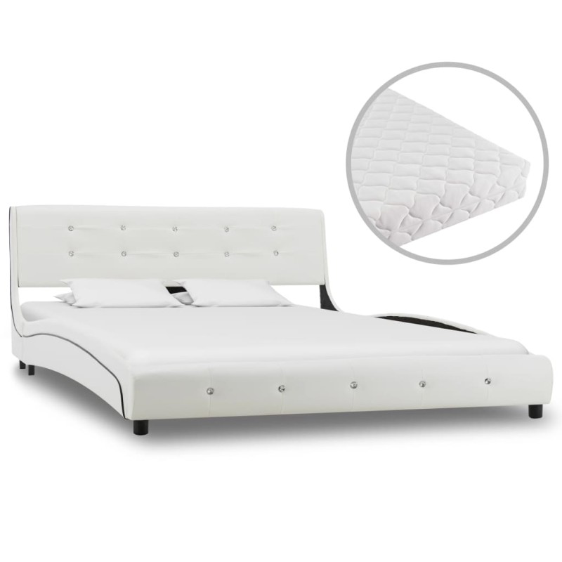 vidaXL Cama con colchón cuero sintético blanco 140x200 cm vidaXL Cama con colchón cuero sintético blanco 140x200 cm