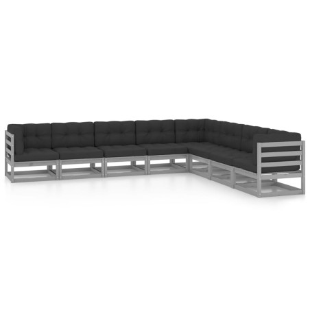 vidaXL Set de muebles de jardín 8 pzas con cojines madera pino gris