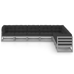 vidaXL Set de muebles de jardín 8 pzas con cojines madera pino gris