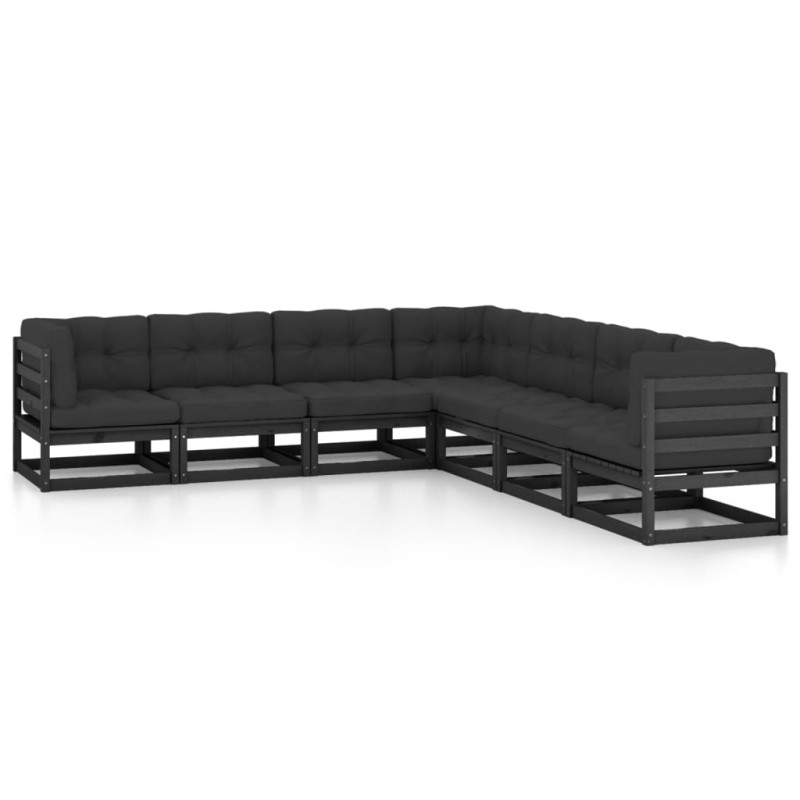 vidaXL Set de muebles de jardín 7 pzas con cojines madera pino negro vidaXL Set de muebles de jardín 7 pzas con cojines madera pino negro
