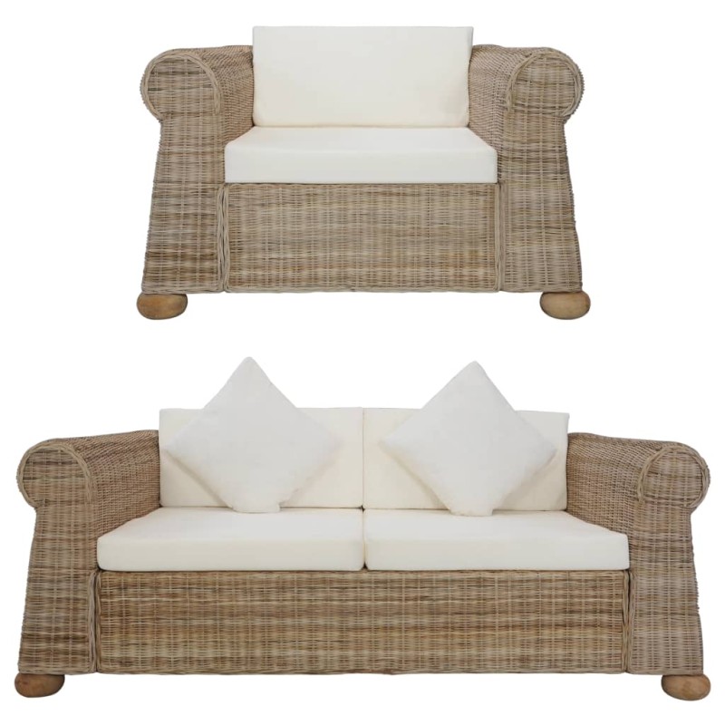 vidaXL Conjunto de sofás 2 piezas con cojines ratán natural vidaXL Conjunto de sofás 2 piezas con cojines ratán natural