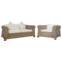 vidaXL Conjunto de sofás 2 piezas con cojines ratán natural