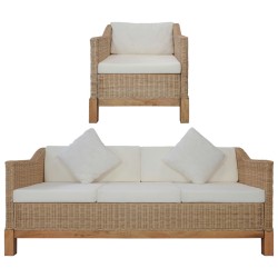 vidaXL Juego de sofás con cojines 2 piezas de ratán natural